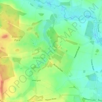 Blickling Hall topographic map, elevation, terrain