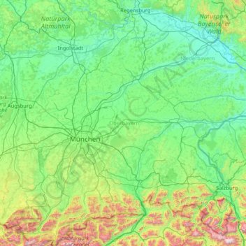Haute-Bavière topographic map, elevation, terrain