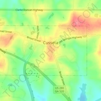 Cusseta topographic map, elevation, terrain