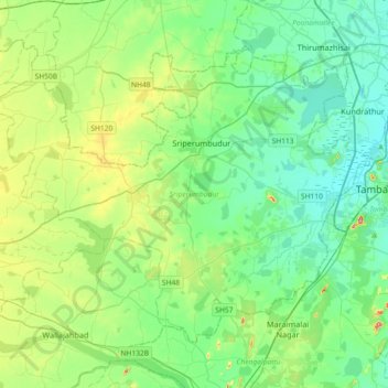 Sriperumbudur topographic map, elevation, terrain