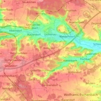 Lichtenau topographic map, elevation, terrain