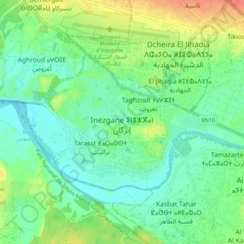 Inezgane topographic map, elevation, terrain