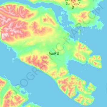 Traill Island topographic map, elevation, terrain
