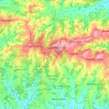 Heathfield and Waldron topographic map, elevation, terrain