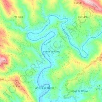 Janeiro de Cima topographic map, elevation, terrain