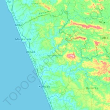 Manjeswaram topographic map, elevation, terrain