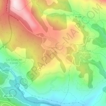 Sequeros topographic map, elevation, terrain