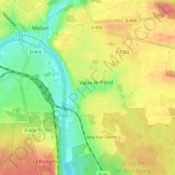 Vaux-le-Pénil topographic map, elevation, terrain