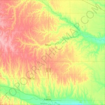 Nuckolls County topographic map, elevation, terrain