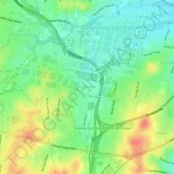 Prestons topographic map, elevation, terrain