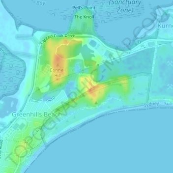 Cronulla Sand Dunes topographic map, elevation, terrain