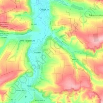 Zvanivka rural hromada topographic map, elevation, terrain