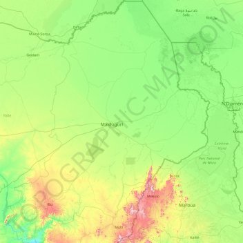 État de Borno topographic map, elevation, terrain