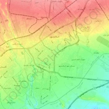Eslamshahr topographic map, elevation, terrain
