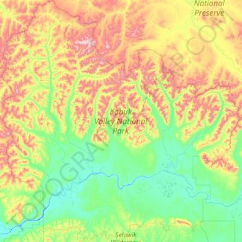 Kobuk Valley National Park topographic map, elevation, terrain