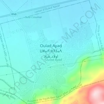 Oulad Ayad topographic map, elevation, terrain