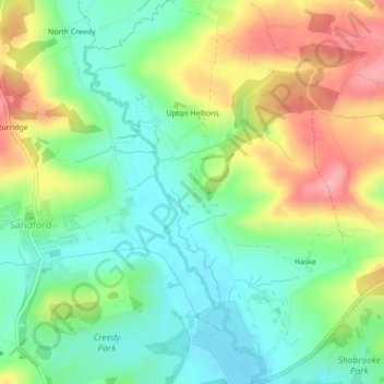 Upton Hellions topographic map, elevation, terrain