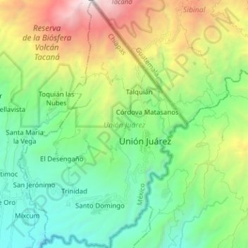 Unión Juárez topographic map, elevation, terrain