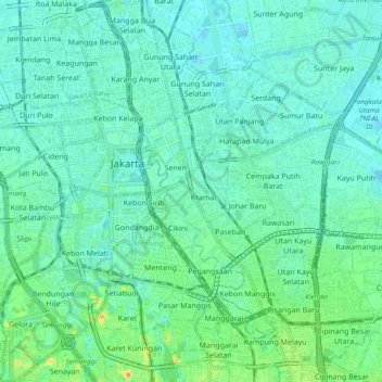 Central Jakarta topographic map, elevation, terrain