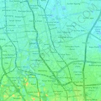 Central Jakarta topographic map, elevation, terrain