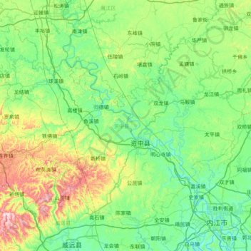 Zizhong County topographic map, elevation, terrain