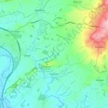 Caynham topographic map, elevation, terrain