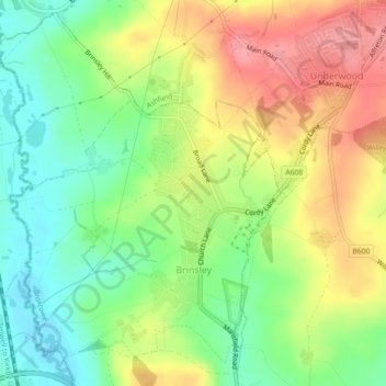 Brinsley topographic map, elevation, terrain