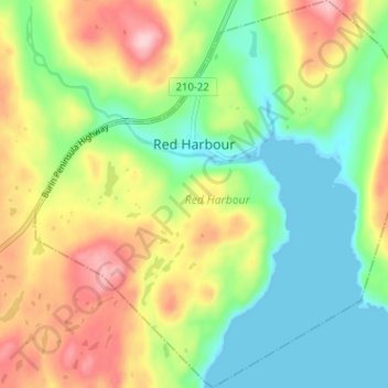 Red Harbour topographic map, elevation, terrain