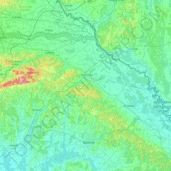 Koprivnica-Križevci County topographic map, elevation, terrain
