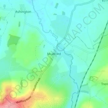 Mudford topographic map, elevation, terrain