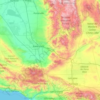 CAL Fire Kern County topographic map, elevation, terrain