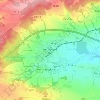 Heřmanova Huť topographic map, elevation, terrain