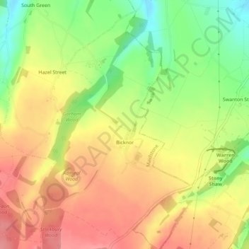 Bicknor topographic map, elevation, terrain