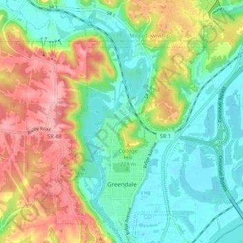 Greendale topographic map, elevation, terrain