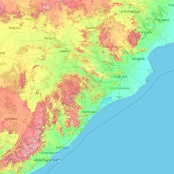 Odisha topographic map, elevation, terrain