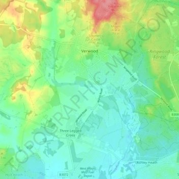 Verwood topographic map, elevation, terrain