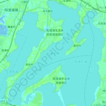 Middle Yangcheng Lake topographic map, elevation, terrain
