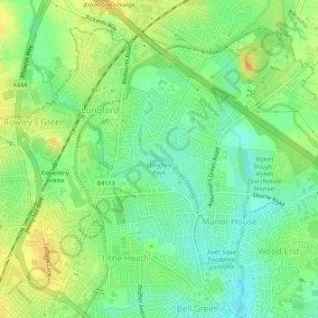 Longford Park topographic map, elevation, terrain