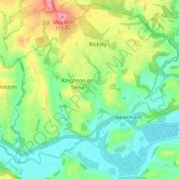 Knighton on Teme topographic map, elevation, terrain