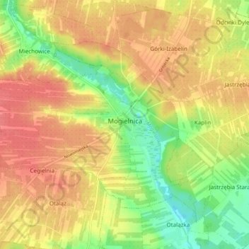 Mogielnica topographic map, elevation, terrain