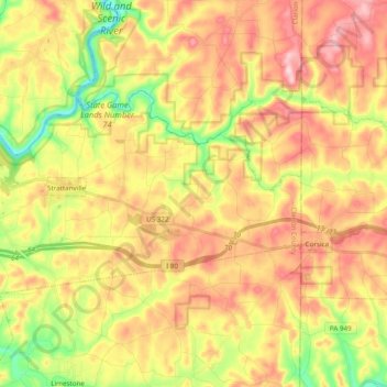 Clarion Township topographic map, elevation, terrain