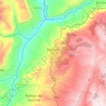 El Socorro topographic map, elevation, terrain