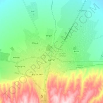 Zaamin topographic map, elevation, terrain