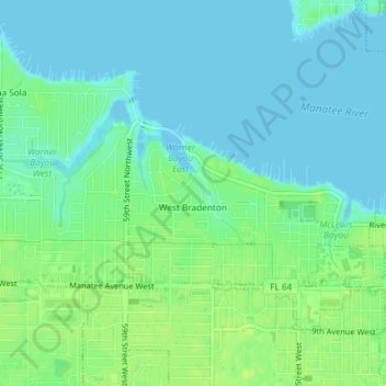 West Bradenton topographic map, elevation, terrain