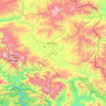 Yüksekova topographic map, elevation, terrain