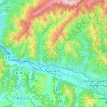 Vișeu de Jos topographic map, elevation, terrain