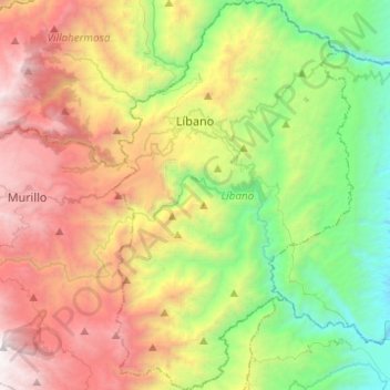 Líbano topographic map, elevation, terrain