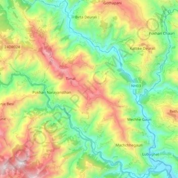 Temal topographic map, elevation, terrain