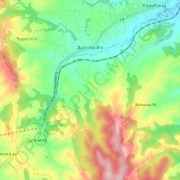 Dragobraca topographic map, elevation, terrain