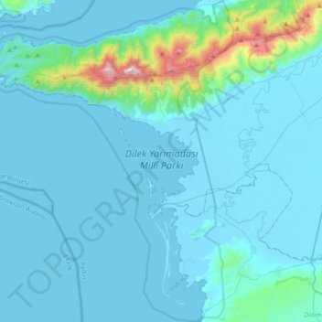 Dilek Peninsula National Park topographic map, elevation, terrain